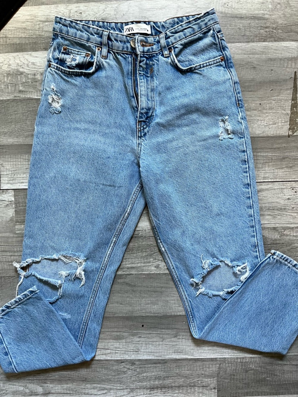 Zara Light Blue Distressed Boyfriend Jeans